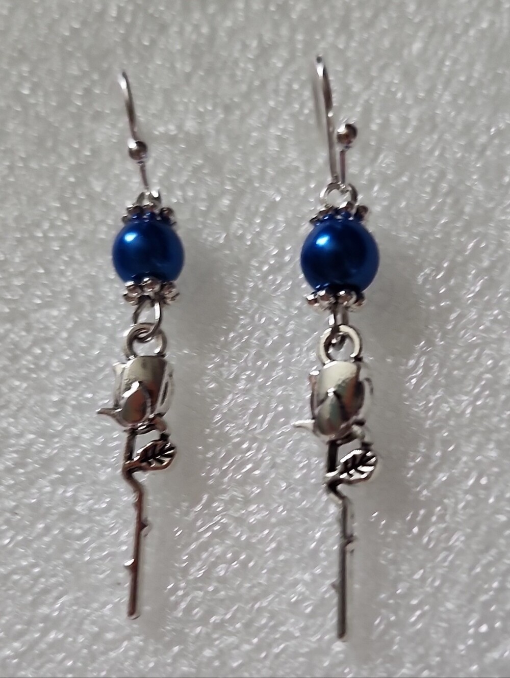 Hand Crafted Blue Pearl Rose Dangle Earrings - Women Jewelry